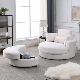 [Video] Welike Swivel Accent Barrel Modern Sofa Lounge Club Big Round Chair with Storage Ottoman Linen Fabric for Living Room Hotel with Pillows,Teddy