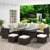 Brown Wicker Convertible Sectional Sofa Couch Furniture Set White Couches For Living Room Patio Garden Outdoor