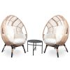 3 Pieces Patio Egg Chairs (Model 2) with Side Table Set,Natural Color PE Rattan and Beige Cushion