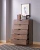 Modern five drawer clothes and storage chest cabinet with cutout handles in Hazelnut color