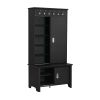 ON-TREND Multifunctional Hall Tree with Sliding Doors, Wooden Hallway Shoe Cabinet with Storage Bench and Shelves, Mudroom Coat Storage with Hanging H