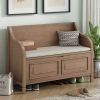 TREXM Rustic Style Solid wood Entryway Multifunctional Storage Bench with Safety Hinge (Brown+ Beige)