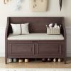 TREXM Rustic Style Solid wood Entryway Multifunctional Storage Bench with Safety Hinge (Espresso + Beige)
