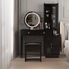 Makeup Vanity Table and Slim Armoire Wardrobe Set, Dressing Table with LED Mirror and Power Outlets and 2 Drawers, Tall Bedroom Closet with Hanging Ro