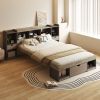 Queen Size Wood Platform Bed with Muti-storage Headboard and a Drawer, Gray
