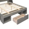 Queen Size Wood Platform Bed with Muti-storage Headboard and a Drawer, Gray