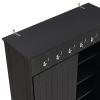 ON-TREND Multifunctional Hall Tree with Sliding Doors, Wooden Hallway Shoe Cabinet with Storage Bench and Shelves, Mudroom Coat Storage with Hanging H