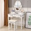 FCH With Light Bulb Single Mirror 5 Drawer Dressing Table White