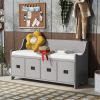 TREXM Movable Cushion Storage Bench with Drawers and Backrest for Entryway and Living Room (Gray Wash)