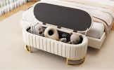 Elegant Upholstered Velvet Storage Ottoman with Button-Tufted,Storage Bench with Metal Legs for Bedroom,Living Room,Fully Assembled Except Legs,Beige