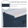 TREXM Storage Bench with 2 Drawers and 2 Cabinets, Shoe Bench with Removable Cushion for Living Room, Entryway (Antique Navy)