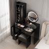Makeup Vanity Table and Slim Armoire Wardrobe Set, Dressing Table with LED Mirror and Power Outlets and 2 Drawers, Tall Bedroom Closet with Hanging Ro