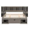 Queen Size Wood Platform Bed with Muti-storage Headboard and a Drawer, Gray