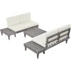 Outdoor 3-Piece Patio Furniture Set Solid Wood Sectional Sofa Set with Coffee Table Conversation Set with Side Table and Cushions, Grey+Beige