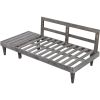 Outdoor 3-Piece Patio Furniture Set Solid Wood Sectional Sofa Set with Coffee Table Conversation Set with Side Table and Cushions, Grey+Beige