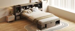Queen Size Wood Platform Bed with Muti-storage Headboard and a Drawer, Gray