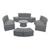 10-Piece Outdoor Sectional Half Round Patio Rattan Sofa Set, PE Wicker Conversation Furniture Set for Free Combination, Light Gray