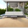 Outdoor 3-Piece Patio Furniture Set Solid Wood Sectional Sofa Set with Coffee Table Conversation Set with Side Table and Cushions, Grey+Beige