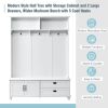[VIDEO provided] ON-TREND Modern Style Hall Tree with Storage Cabinet and 2 Large Drawers, Widen Mudroom Bench with 5 Coat Hooks, White