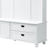 [VIDEO provided] ON-TREND Modern Style Hall Tree with Storage Cabinet and 2 Large Drawers, Widen Mudroom Bench with 5 Coat Hooks, White