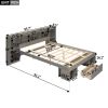 Queen Size Wood Platform Bed with Muti-storage Headboard and a Drawer, Gray