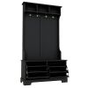 ON-TREND All in One Hall Tree with 3 Top Shelves and 2 Flip Shoe Storage Drawers, Wood Hallway Organizer with Storage Bench and Metal Hanging Hooks, B