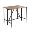 5-Piece Outdoor Acacia Wood Bar Height Table And Four Stools With Cushions, Garden PE Rattan Wicker Dining Table, Foldable Tabletop, High-Dining Bistr