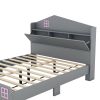 3-Pieces Bedroom Sets Full Size House Bed with Storage Headboard, Wooden Nightstand and Storage Dresser,Gray