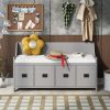 TREXM Movable Cushion Storage Bench with Drawers and Backrest for Entryway and Living Room (Gray Wash)