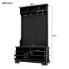 ON-TREND All in One Hall Tree with 3 Top Shelves and 2 Flip Shoe Storage Drawers, Wood Hallway Organizer with Storage Bench and Metal Hanging Hooks, B