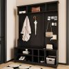 Hall Tree with Shoe Bench, Coat Rack ,Shoe Storage ,Storage Shelves and Pegboard, for Hallways, Halls and Bedrooms, Black