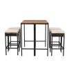 5-Piece Outdoor Acacia Wood Bar Height Table And Four Stools With Cushions, Garden PE Rattan Wicker Dining Table, Foldable Tabletop, High-Dining Bistr