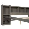 Queen Size Wood Platform Bed with Muti-storage Headboard and a Drawer, Gray