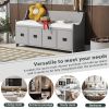 TREXM Movable Cushion Storage Bench with Drawers and Backrest for Entryway and Living Room (Gray Wash)