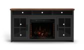Bridgevine Home Essex 74 inch Fireplace TV Stand Console for TVs up to 85 inches, Minimal Assembly, Black and Whiskey Finish