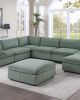 Sage Color 8pc Modular Sectional Set Corduroy Upholstery Couch 3x Corner wedge, 3x Armless Chairs 2x Ottomans Living Room Furniture