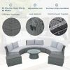 10-Piece Outdoor Sectional Half Round Patio Rattan Sofa Set, PE Wicker Conversation Furniture Set for Free Combination, Light Gray