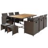 11-Piece Patio All-Weather PE Wicker Dining Table Set with Wood Tabletop for 10, Brown Rattan+Beige Cushion