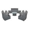 10-Piece Outdoor Sectional Half Round Patio Rattan Sofa Set, PE Wicker Conversation Furniture Set for Free Combination, Light Gray