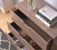 Modern five drawer clothes and storage chest cabinet with cutout handles in Hazelnut color