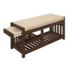 Transitional 1pc Storage Bench with 2 Open Shelves Hidden Drawer Upholstered Cushioned Seat Multifunctional Wooden Furniture