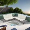 Outdoor 3-Piece Patio Furniture Set Solid Wood Sectional Sofa Set with Coffee Table Conversation Set with Side Table and Cushions, Grey+Beige