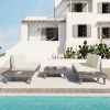 Outdoor 3-Piece Patio Furniture Set Solid Wood Sectional Sofa Set with Coffee Table Conversation Set with Side Table and Cushions, Grey+Beige