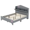 3-Pieces Bedroom Sets Full Size House Bed with Storage Headboard, Wooden Nightstand and Storage Dresser,Gray