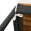 5-Piece Outdoor Acacia Wood Bar Height Table And Four Stools With Cushions, Garden PE Rattan Wicker Dining Table, Foldable Tabletop, High-Dining Bistr