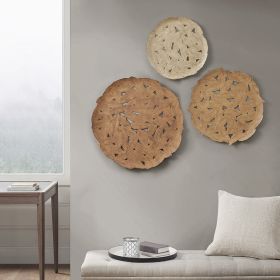Textured Feather 3-piece Metal Disc Wall Decor Set (Color: as Pic)