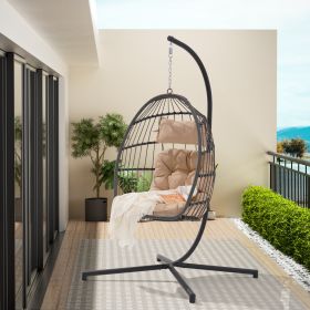 Outdoor Garden Rattan Egg Swing Chair Hanging Chair Wood (Color: as Pic)