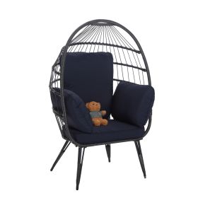COOLMORE Egg Chair Wicker Outdoor Indoor Oversized Large Lounger with Stand Cushion Egg Basket Chair 350lbs Capacity for Patio, Garden Backyard Balcon (Color: as Pic)