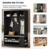 U-Can 5-in-1 Entryway Bench with Coat Rack, Cushion and 3 Sturdy Hooks, 47.2'' Wide Hall Tree with Shoe Storage Bench for Hallway, Entryway, Living Ro